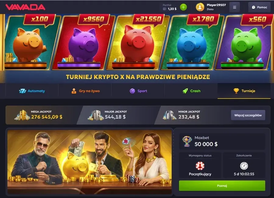 Zakładka Turnieje w kasynie Vavada Casino z pulami jackpotów